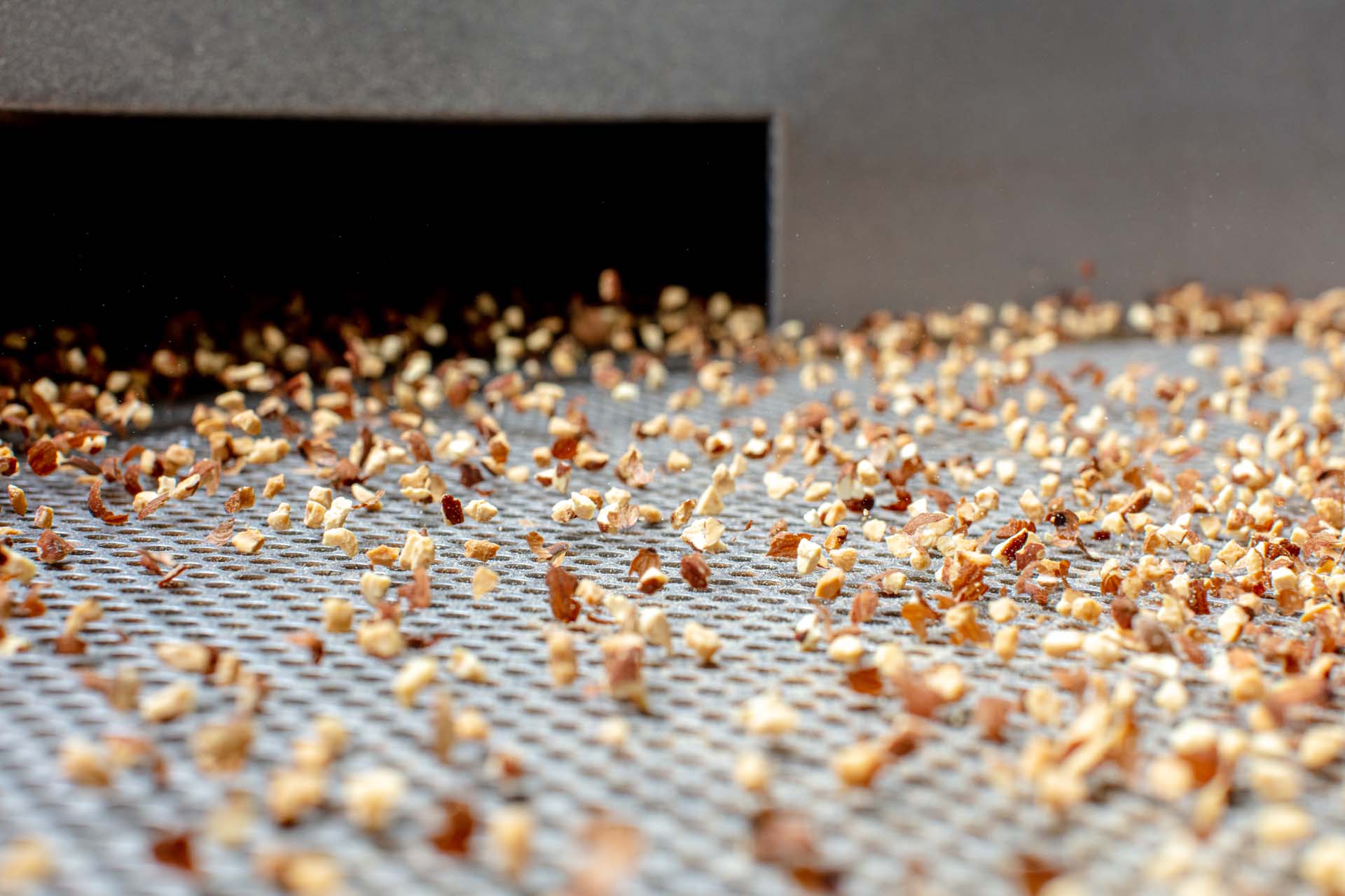 Organic Dry Roasted Natural Diced Almonds on a sorter machine