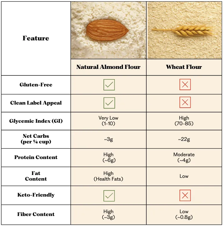 Comparison of Natural Almond Flour and Wheat Flour